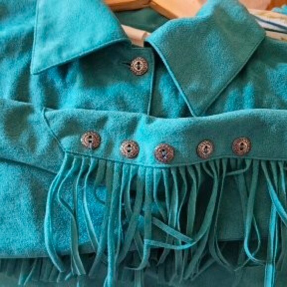 Vintage Cowgirl Dress in Fringed Turquoise Ultrasuede - Picture 8 of 8